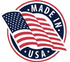 A circular logo with a stylized American flag and the text Made in USA surrounding it, representing top-quality compression wrap products.