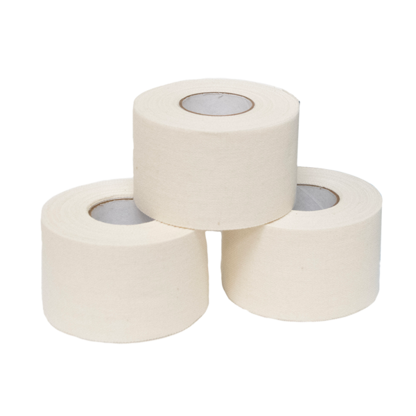 Three rolls of EasyRip beige athletic sports tape are stacked in a pyramid formation on a plain white background.