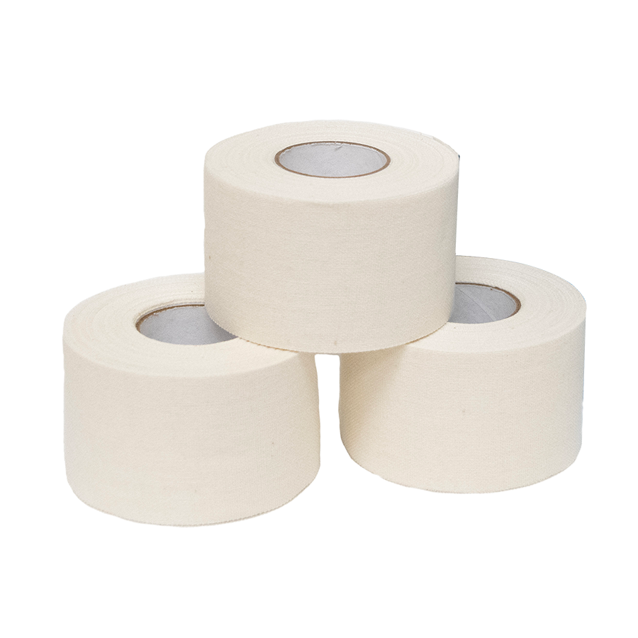 Three rolls of EasyRip beige athletic sports tape are stacked in a pyramid formation on a plain white background.