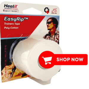 A package of ShieldGrip™ Compression Wrap (poly-cotton compression wrap) with a red Shop Now button overlay.