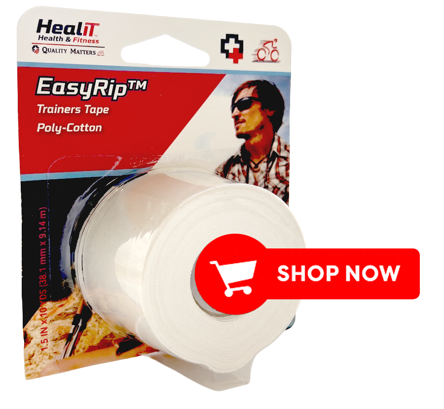 A package of ShieldGrip™ Compression Wrap (poly-cotton compression wrap) with a red Shop Now button overlay.