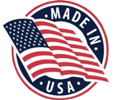 A circular logo with a stylized American flag and the text Made in USA surrounding it, representing top-quality compression wrap products.