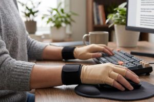 Close-up of compression gloves for arthritis and wrist pain